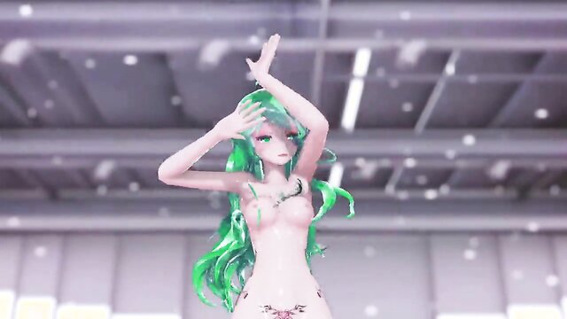 Enjoy the 3D dance and undressing of MMD girls in this color-edited project
