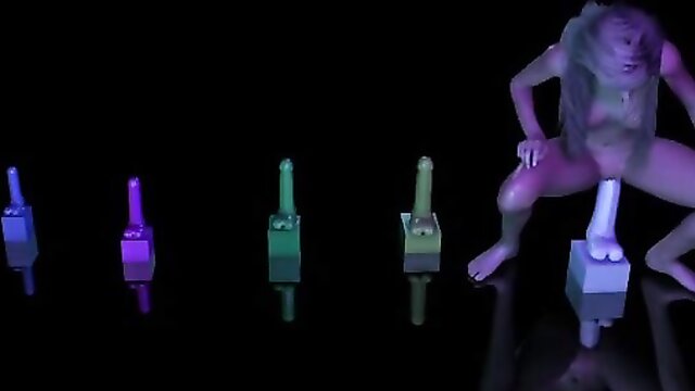 A sexy blonde girl tests dildos in a 3D porn video