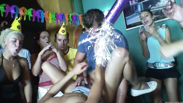 HD sex party with group sex in dormitory