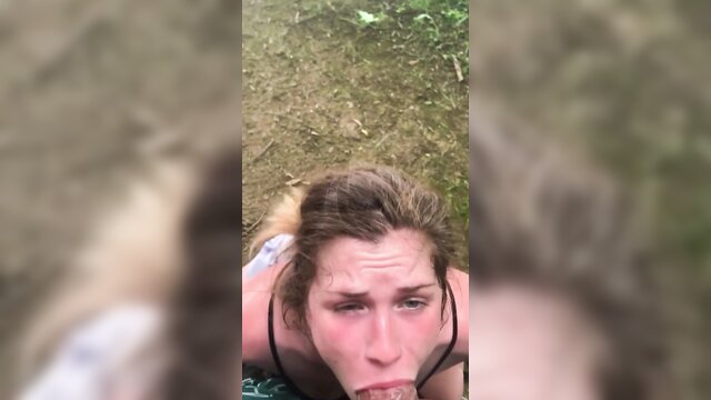 Homemade blowjob in the woods with big cock
